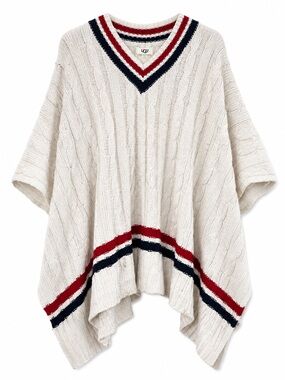 UGG Weslynn Cable Knit Poncho Sweater Cream/Red/Navy
 XS/S EXCELLENT CONDITION